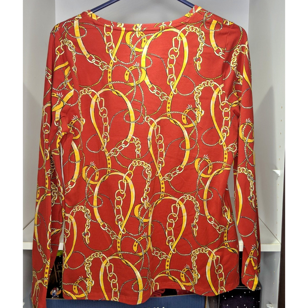 Talbots Tee Long Sleeve 95% Cotton 5% Spandex V Neck Burnt Orange Gold L Petite - Picture 2 of 5